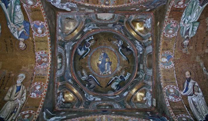 Тромпы с мозаикой в основании купола Мартораны (общий вид)
