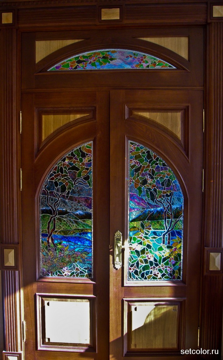 Декор витражом межкомнатной двустворчатой двери — фото 7