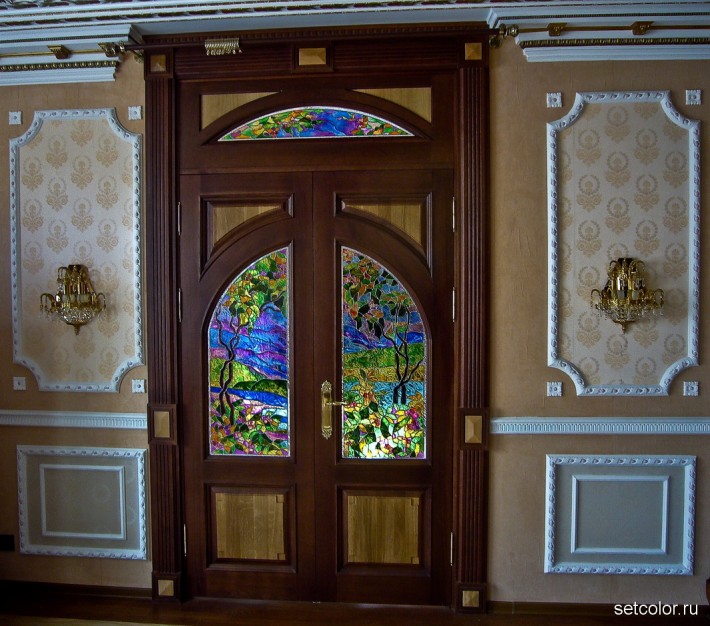 Декор витражом межкомнатной двустворчатой двери — фото 28