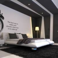 Дизайн в спальне с акцентом на цвет потолка