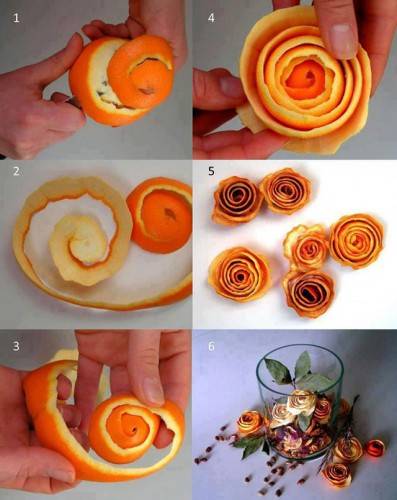 Декоративный цветы из апельсиновых корок